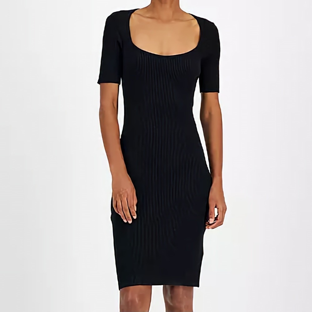 Boss Orange Fesco Sweetheart Neck Ribbed Sweater Dress Black Pull On‎  Womens XL